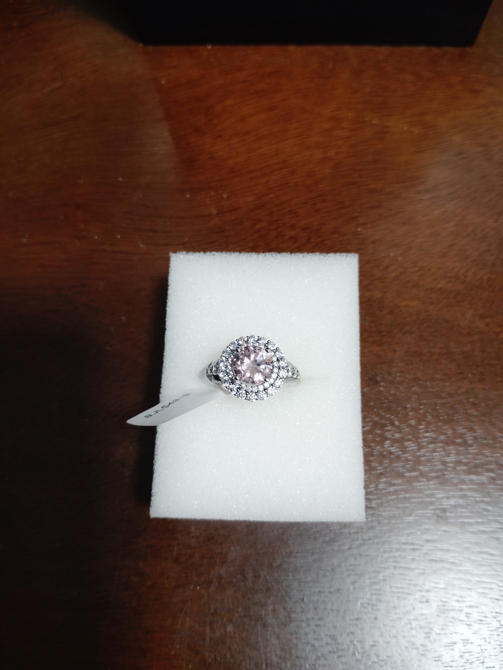 Silver Halo Ring with Pink Center Stone - Women Jewelry